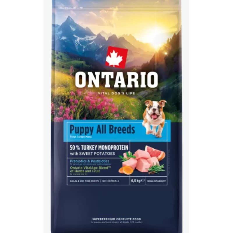 ONTARIO DOG PUPPY ALL BREED MONOPROTEIN TURKEY & SWEET POTATO suņu barība 6.5kg